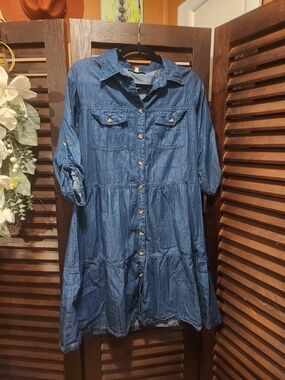 Speed Control Denim Midi Shirt Dress - Blue